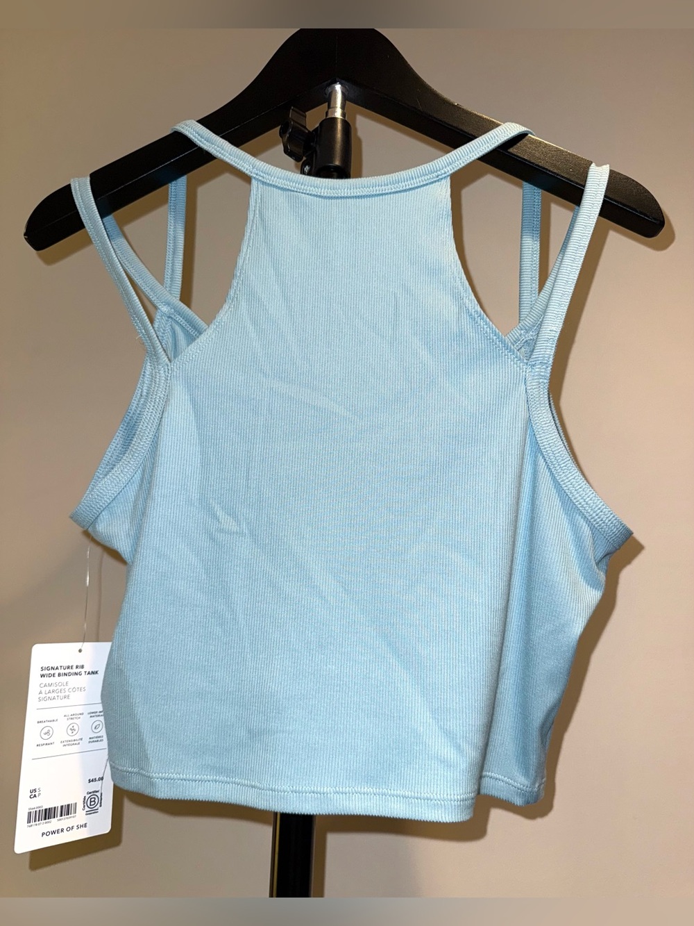Athleta light blue ribbed crop top w/ unique double-strap detailing, size S, NWT - Picture 4 of 5